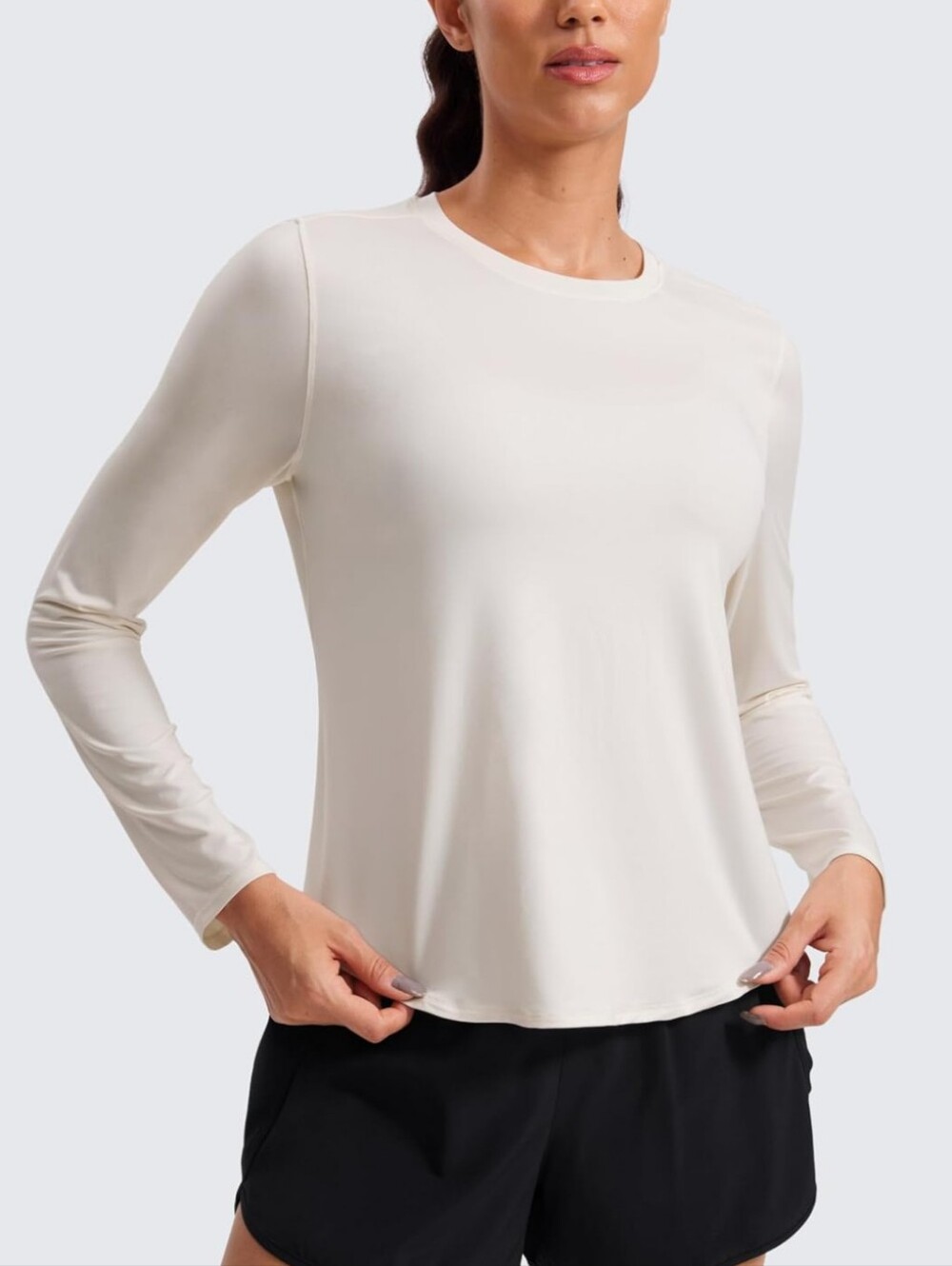 LIKE NEW Crz Yoga Lightweight Crew neck Long Sleeve Top, Cream, Size Medium